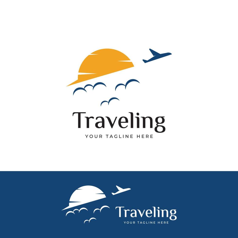 diseño del logo de la agencia de viajes y vacaciones de verano con aviones. el logotipo puede ser para empresas corporativas y agentes de venta de billetes de avión. vector