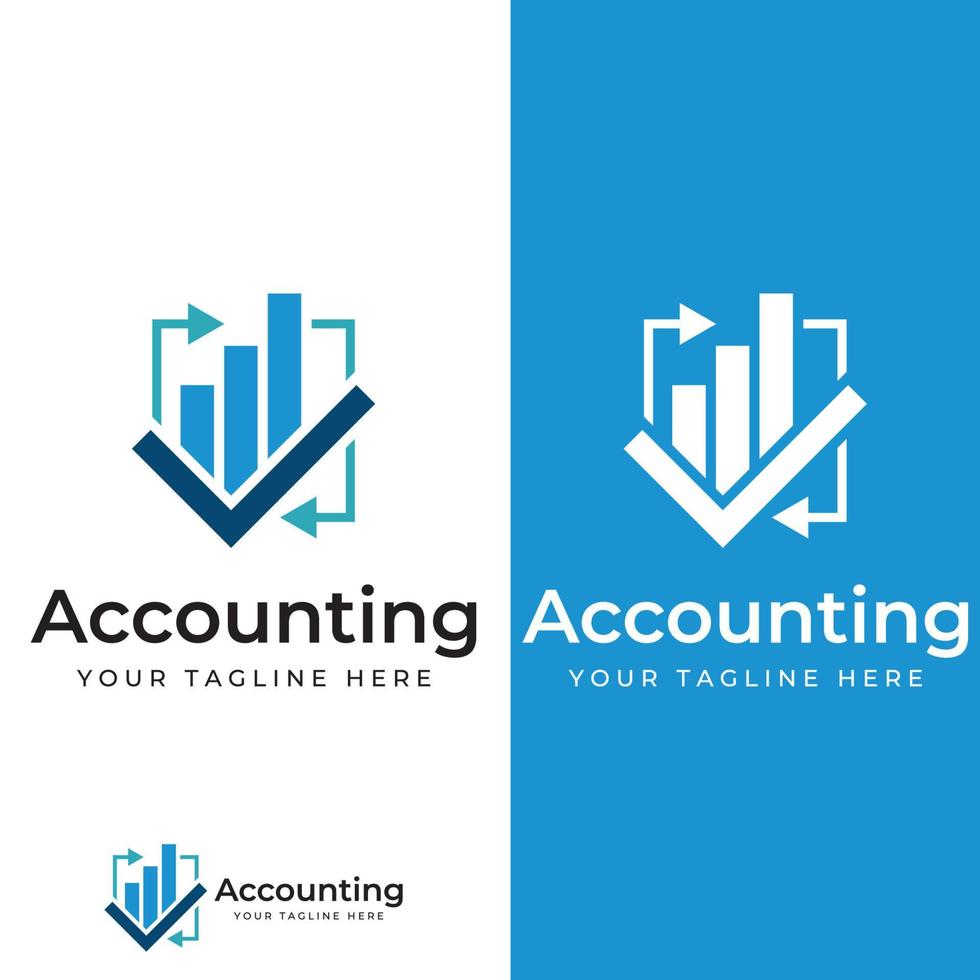 Financial accounting logo, with check mark for financial accounting stock chart analysis. In modern template vector illustration concept style.