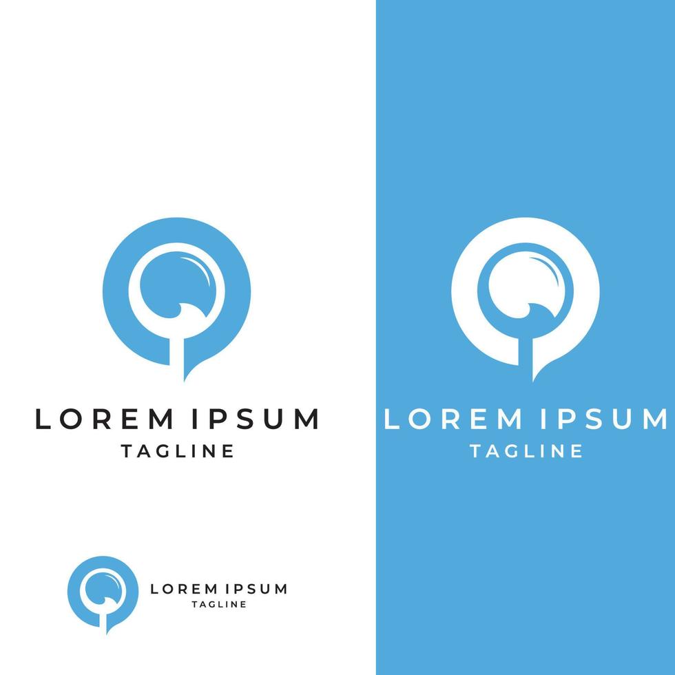 búsqueda o descubrimiento de logotipos, búsqueda de logotipos por combinación, laboratorio, luna, ubicación, cheque, ola y sol. logotipo con edición de ilustración simple. vector