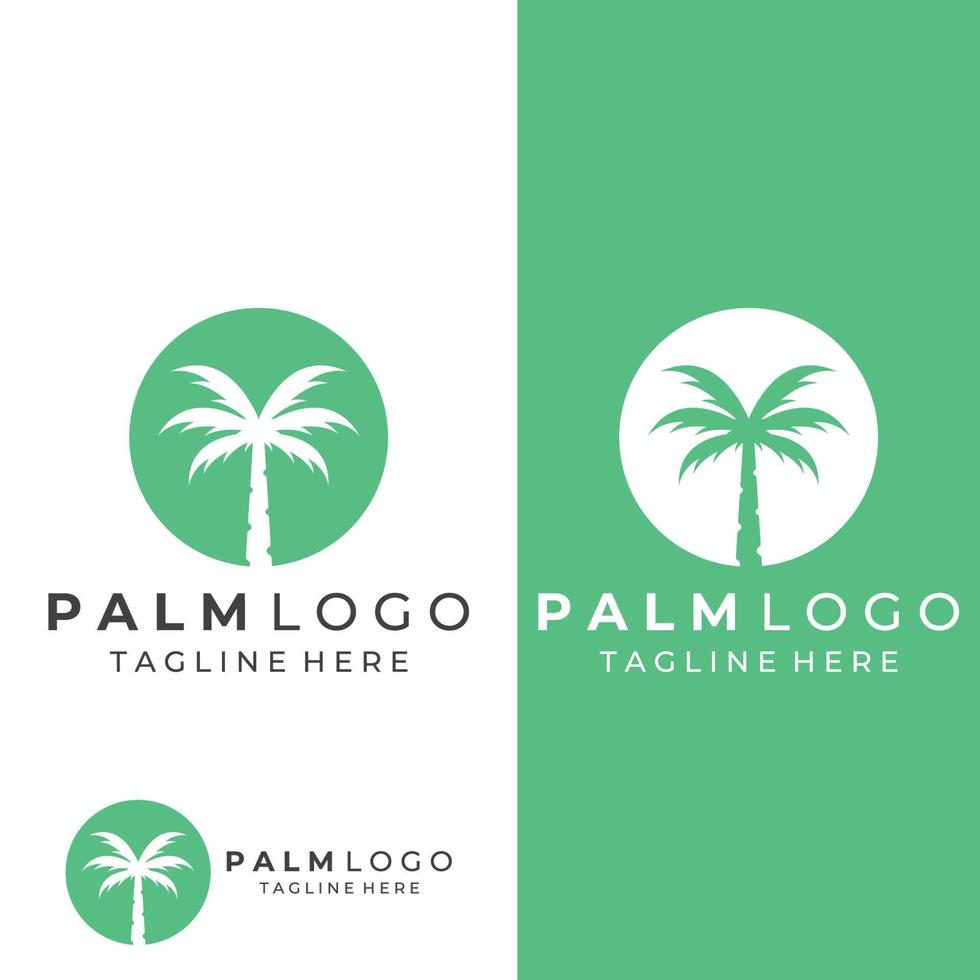 Palm tree logo, palm with waves and sun. Using Illustrator template design editing. vector