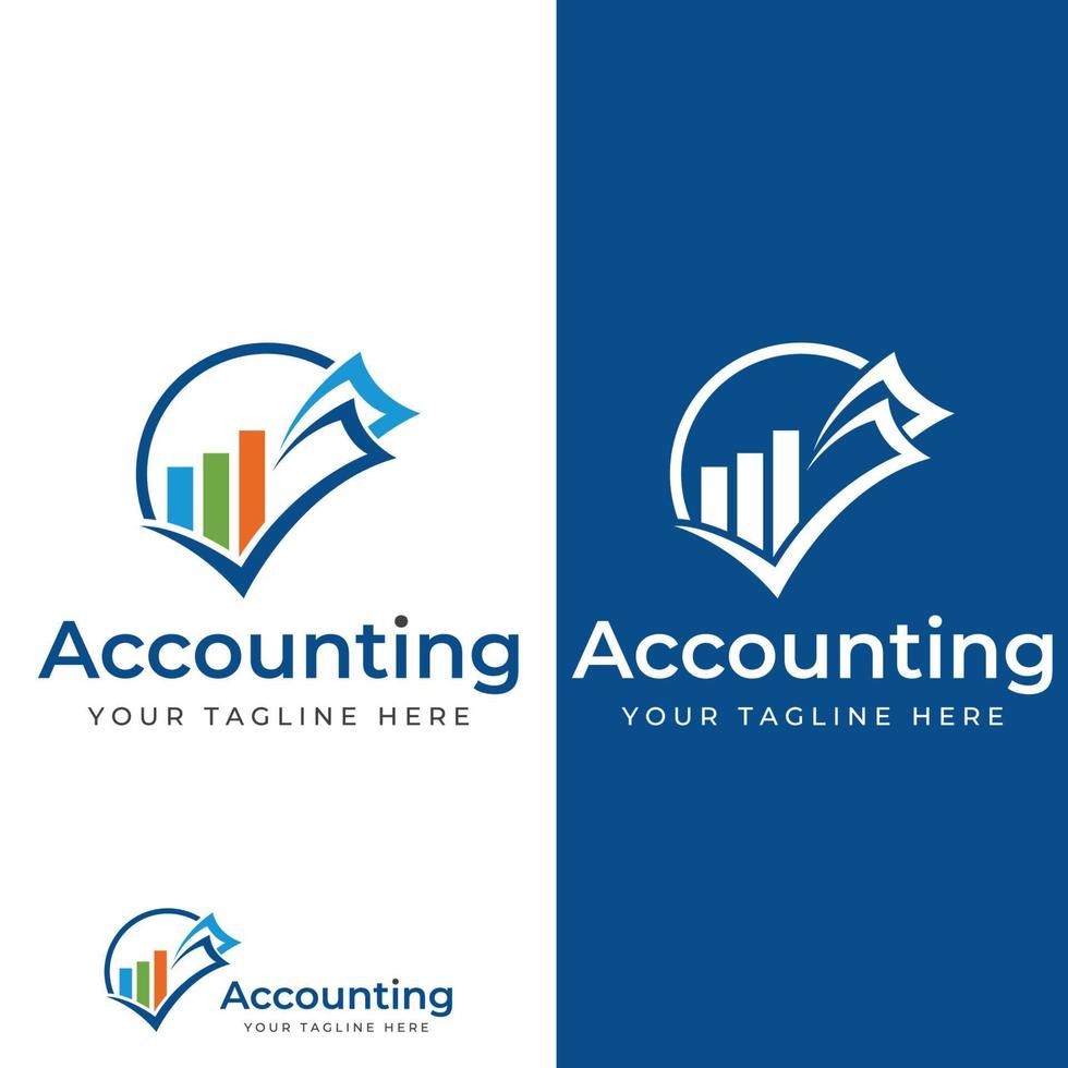 Financial accounting logo, with check mark for financial accounting stock chart analysis. In modern template vector illustration concept style.