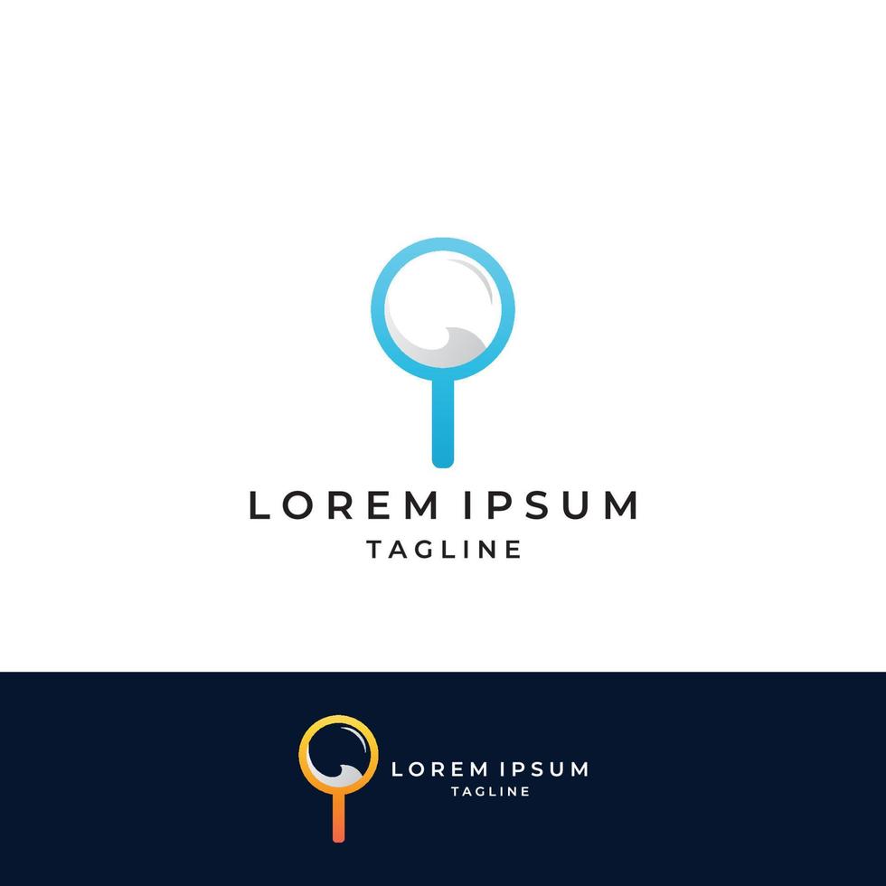 Logo search or discovery, logo search by combination, lab, moon, location, check, wave and sun. Logo with simple illustration editing. vector
