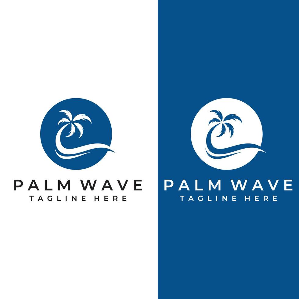 Palm tree logo, palm with waves and sun. Using Illustrator template design editing. vector