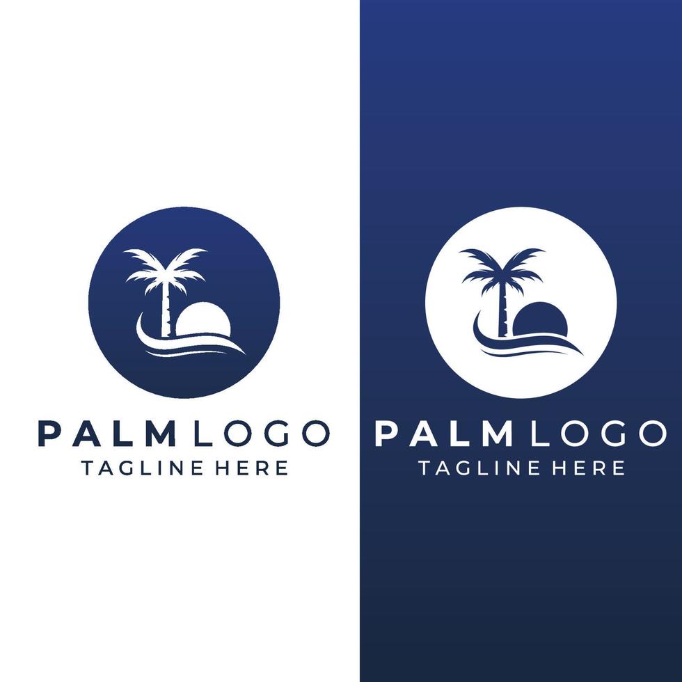 Palm tree logo, palm with waves and sun. Using Illustrator template design editing. vector
