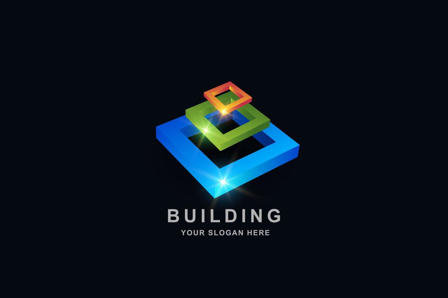 plantilla de diseño de logotipo cuadrado de marco 3d de torre, edificio o construcciónplantilla de diseño de logotipo cuadrado de marco 3d de torre, edificio o construcción vector