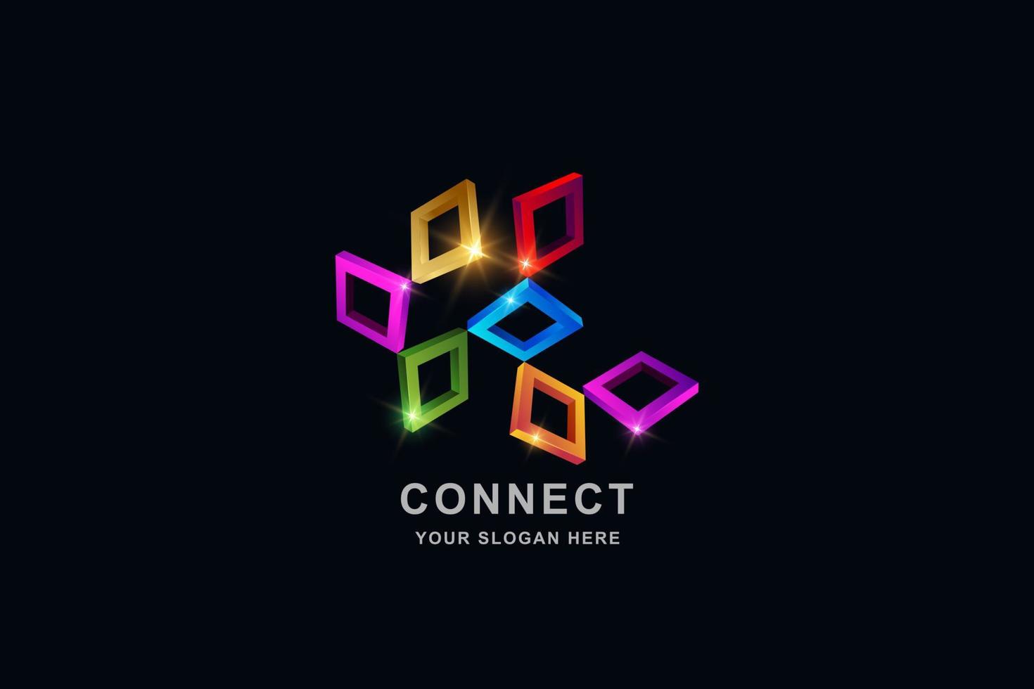 Connect or 3D Frame square logo design template vector