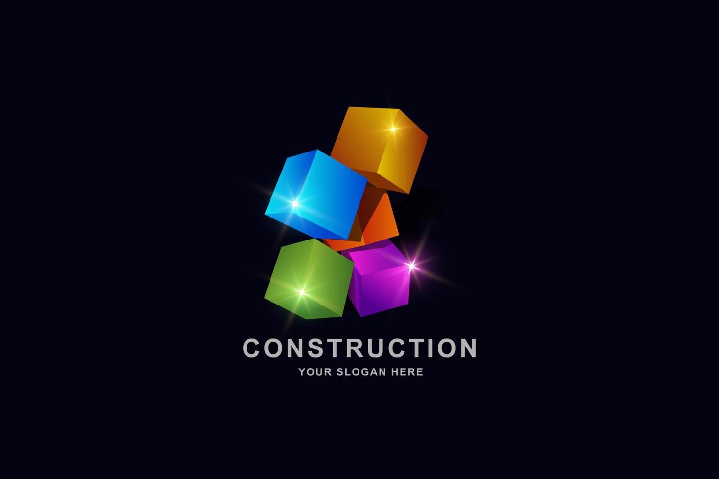 edificios de construcción o plantilla de diseño de logotipo cuadrado de caja 3d vector