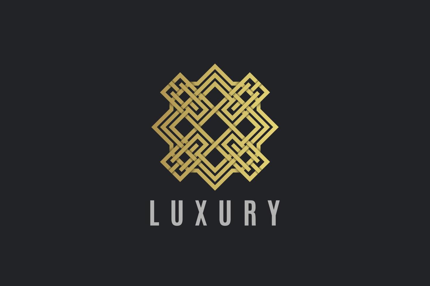 plantilla de logotipo de color dorado de arte de línea de adorno de lujo vector