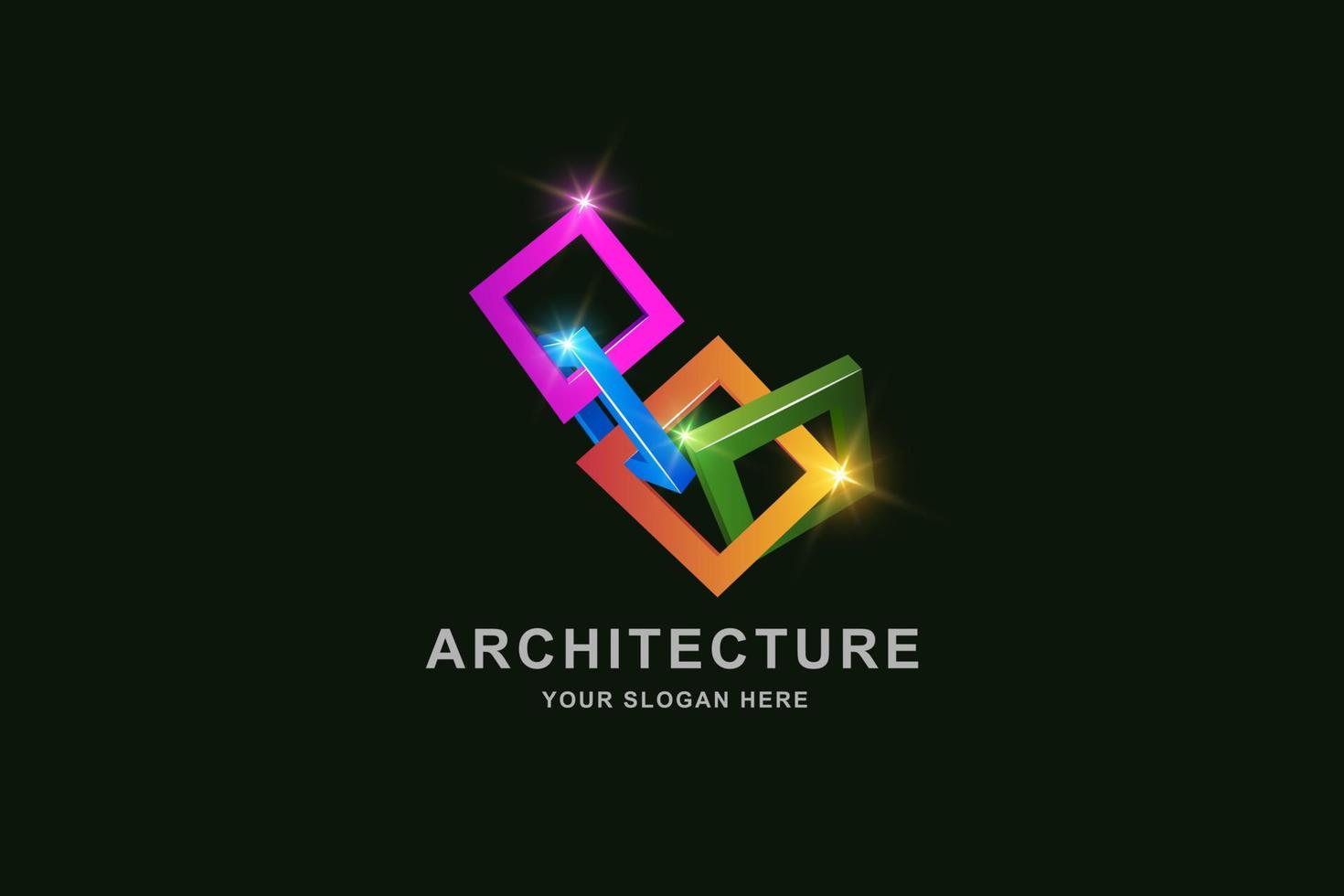 Construction 3D Frame square logo design template vector