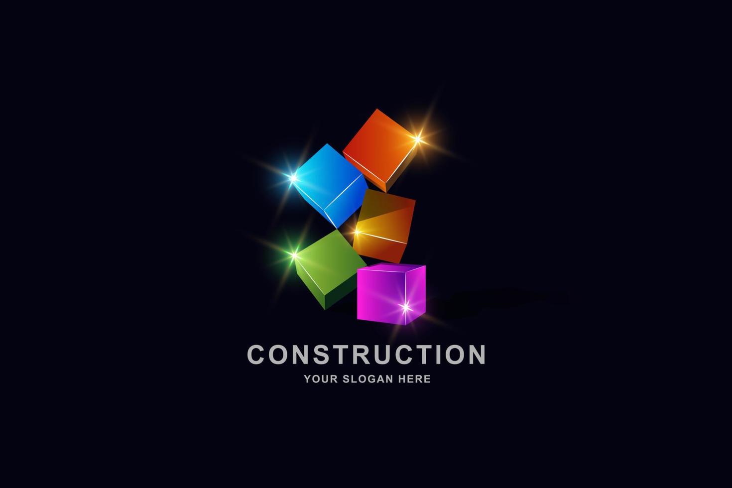 edificios de construcción o plantilla de diseño de logotipo cuadrado de caja 3d vector