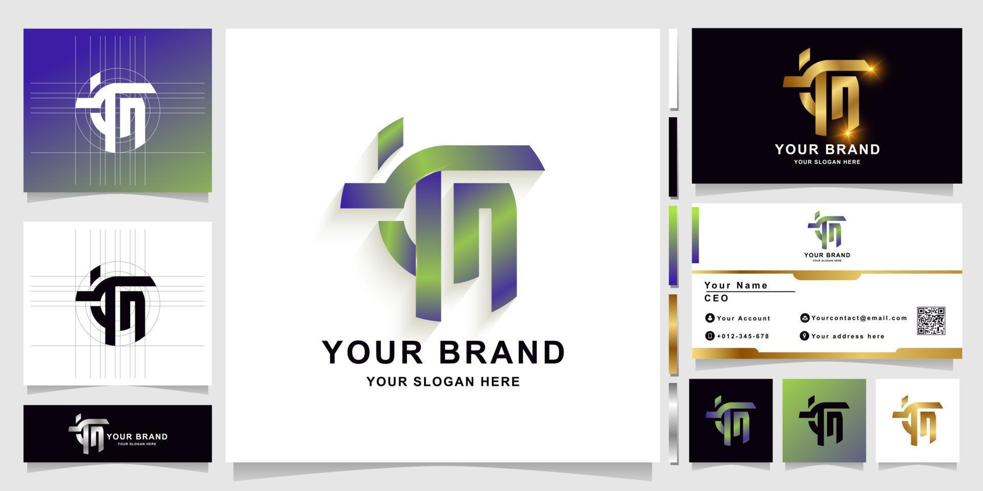 Letter TN or TIN monogram logo template with business card design vector
