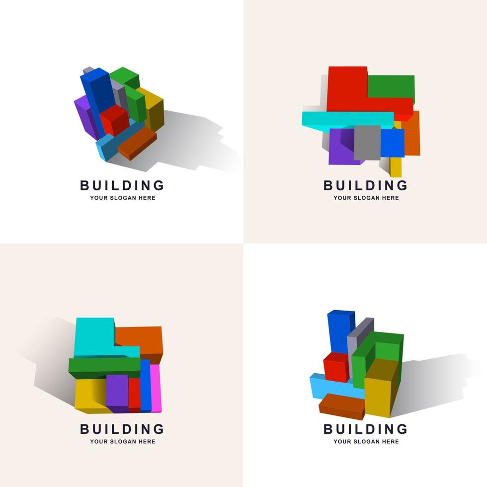 colección de edificios de construcción o plantilla de diseño de logotipo cuadrado de caja 3d vector