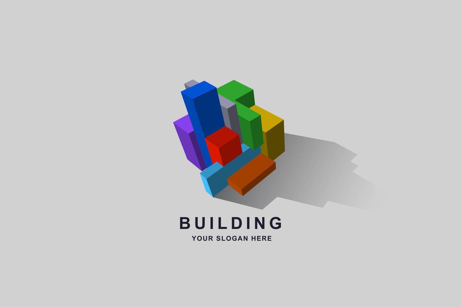 edificios de construcción o plantilla de diseño de logotipo cuadrado de caja 3d vector