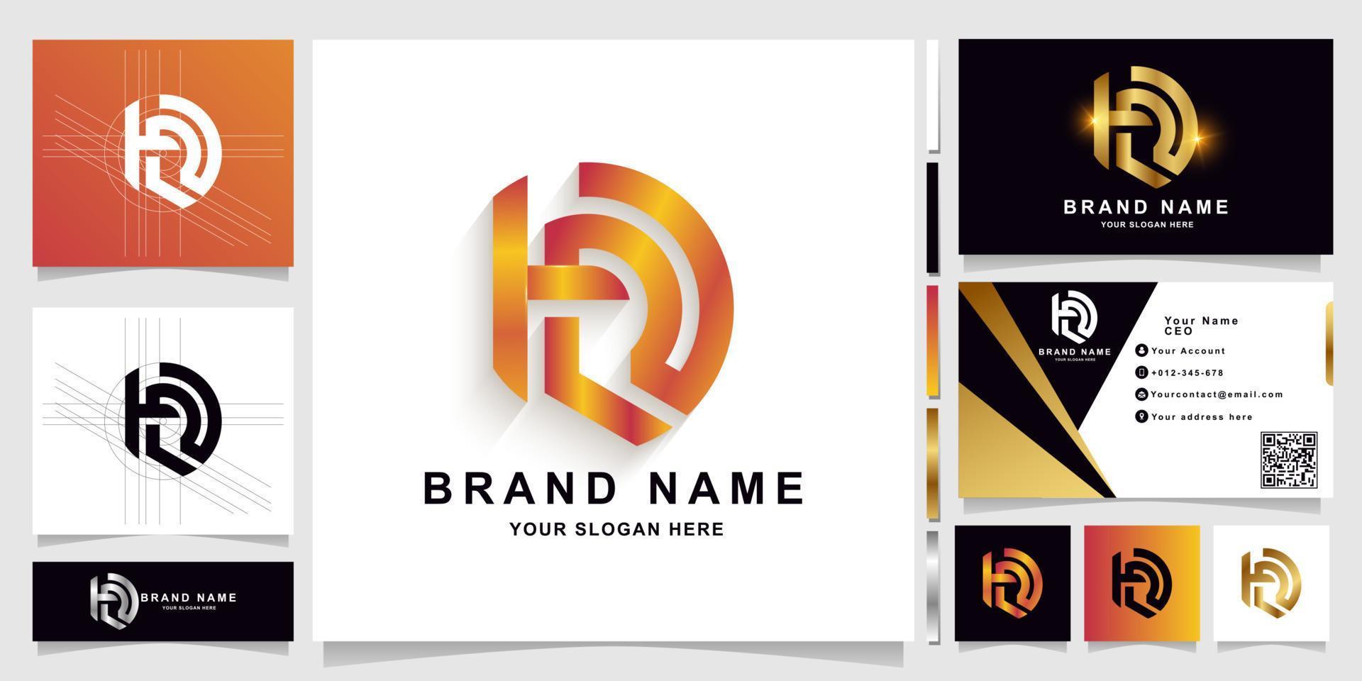 Letter TN or HRU monogram logo template with business card design vector