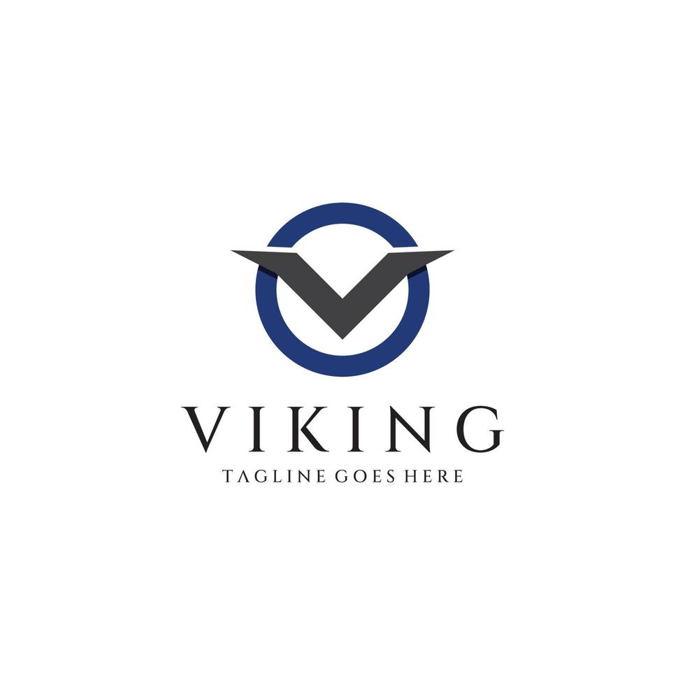 logotipo de casco de guerrero vikingo con casco con cuernos y vikingo con la letra v. el logotipo se puede utilizar para barcos, deportes y otros. vector