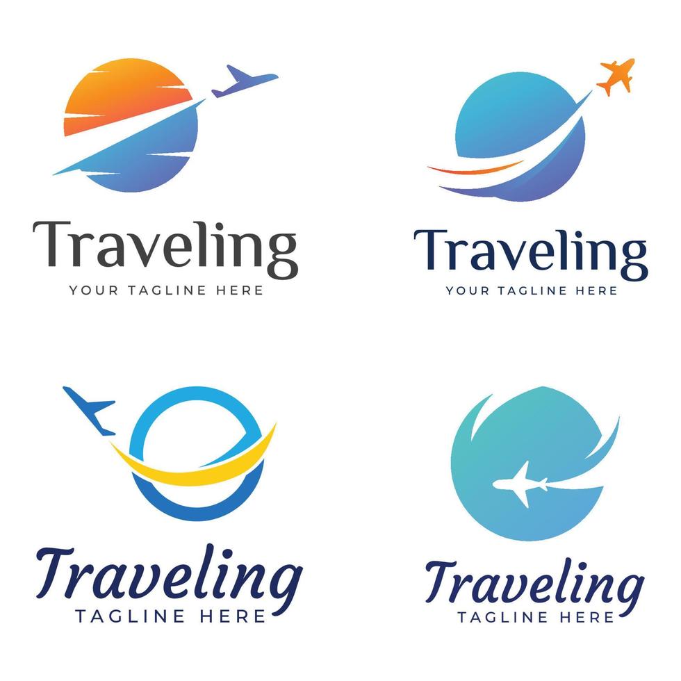 diseño del logo de la agencia de viajes y vacaciones de verano con aviones. el logotipo puede ser para empresas corporativas y agentes de venta de billetes de avión. vector