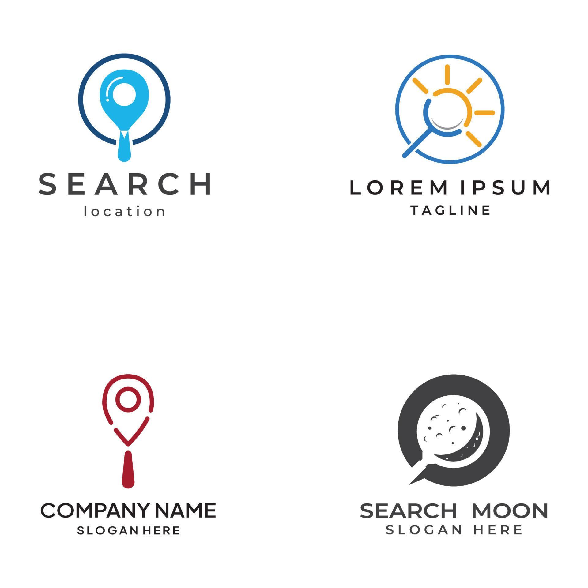 Logo search or discovery, logo search by combination, lab, moon, location, check, wave and sun