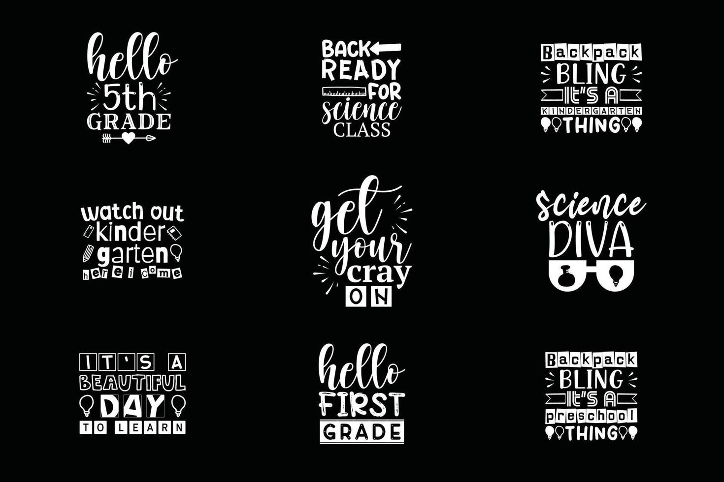 Back to school vector Design Bundle, Back to school lettering vector for t-shirts, posters, cards, invitations, stickers, banners, advertisement and other uses