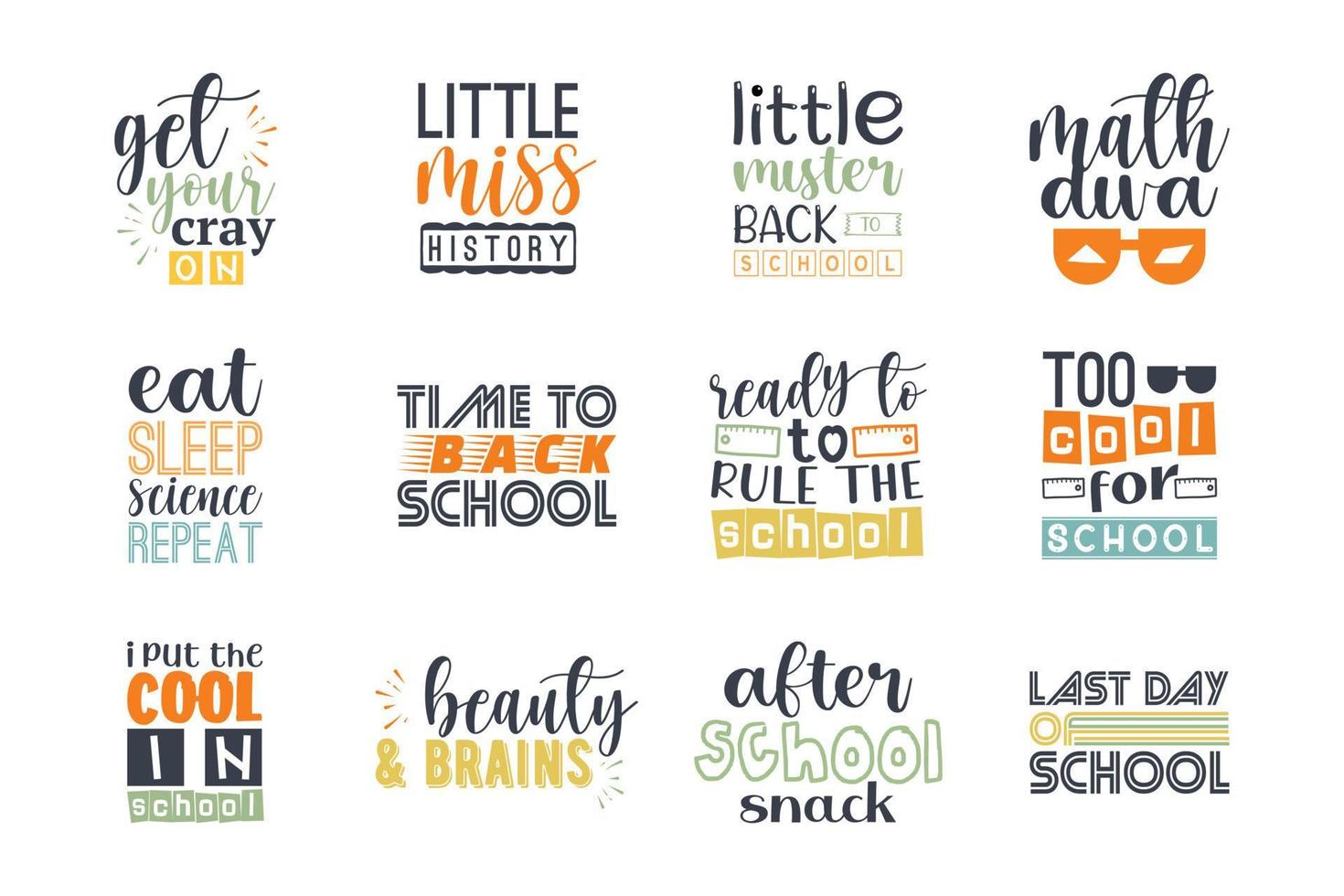 Back to school Quotes Design Bundle, Back to school lettering vector for t-shirts, posters,  cards, invitations, stickers, banners, advertisement and other uses