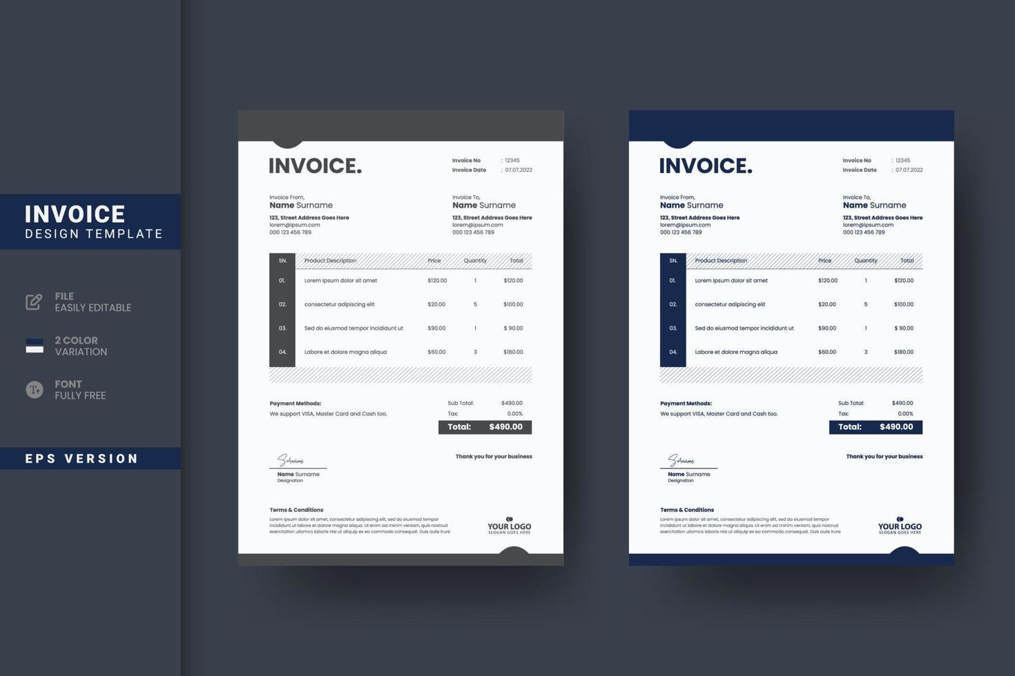 Professional and minimal business invoice design vector