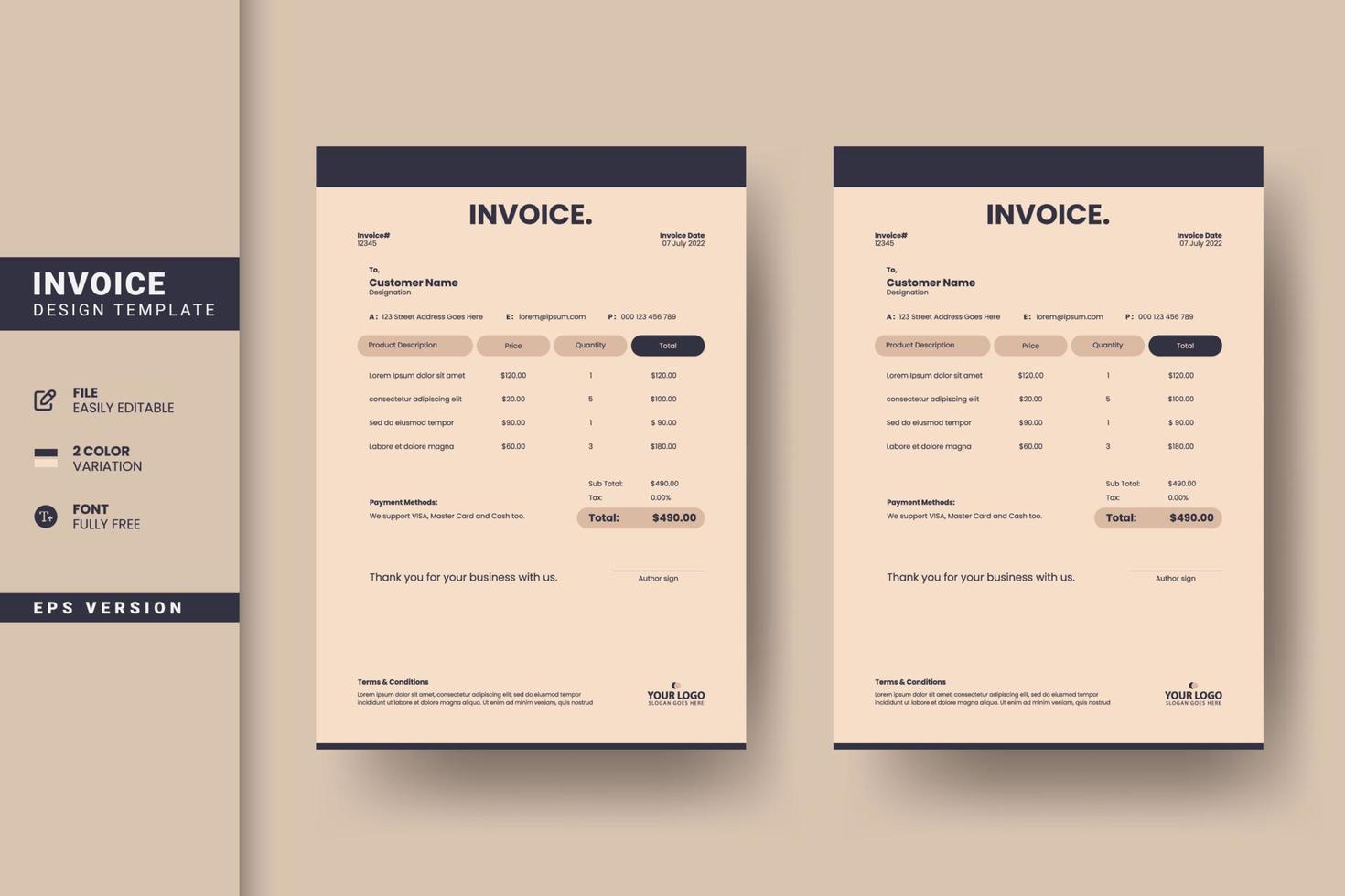 Flat and creative business invoice design vector