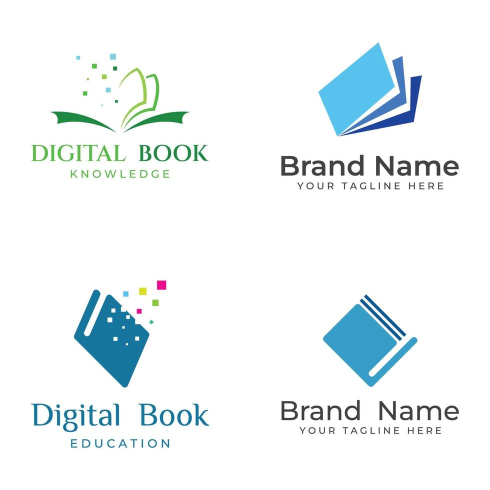 Educational digital book and online knowledge learning book logo and symbol icon vector illustration template.