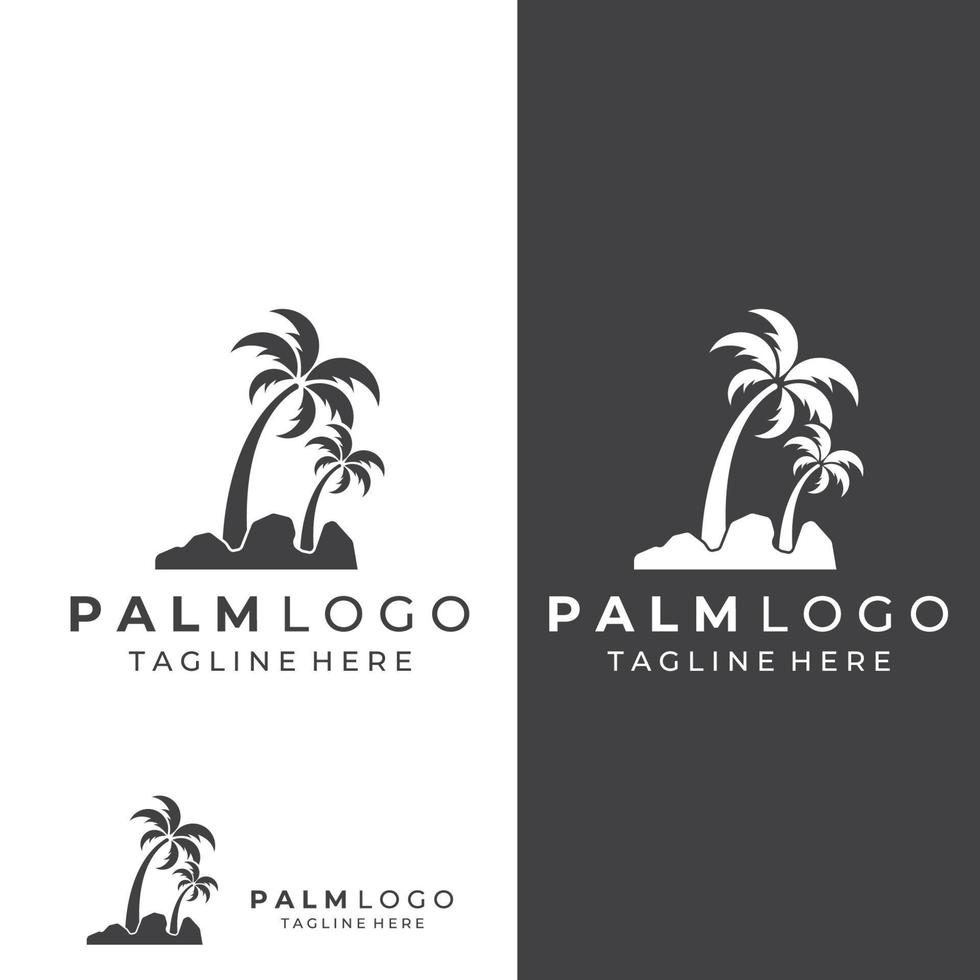 Palm tree logo, palm with waves and sun. Using Illustrator template design editing. vector