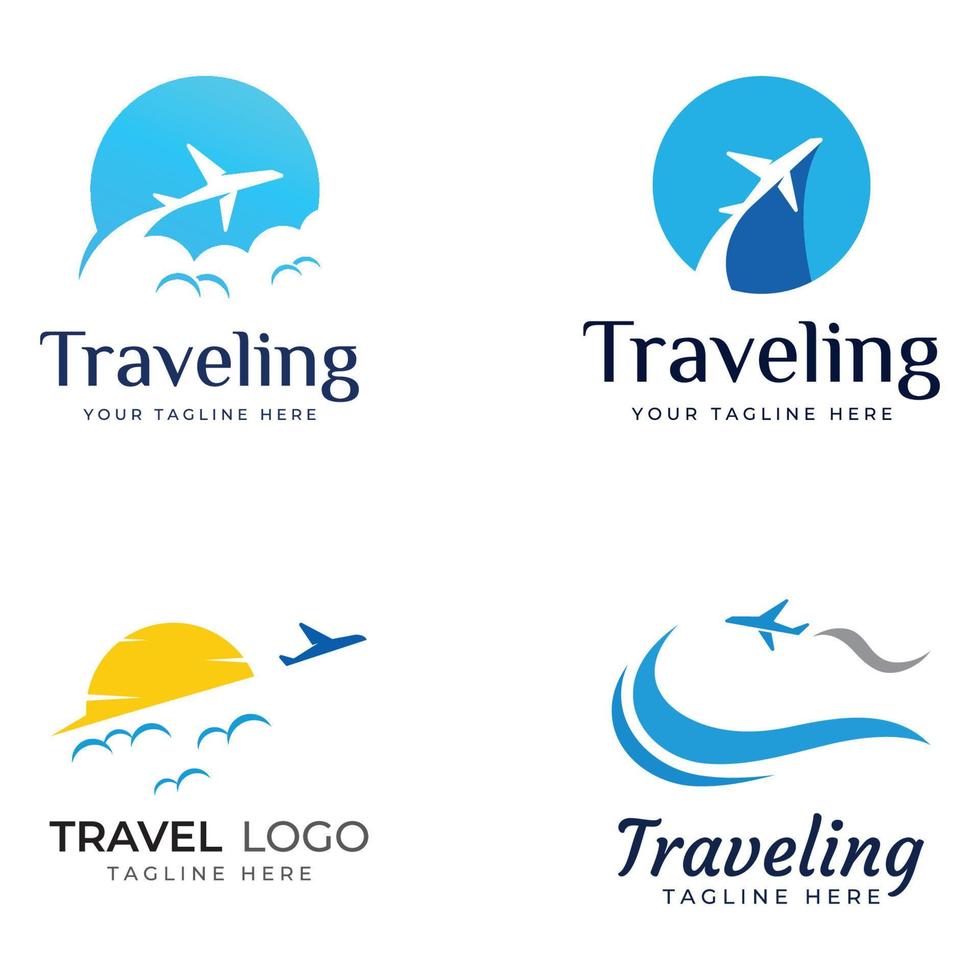 diseño del logo de la agencia de viajes y vacaciones de verano con aviones. el logotipo puede ser para empresas corporativas y agentes de venta de billetes de avión. vector