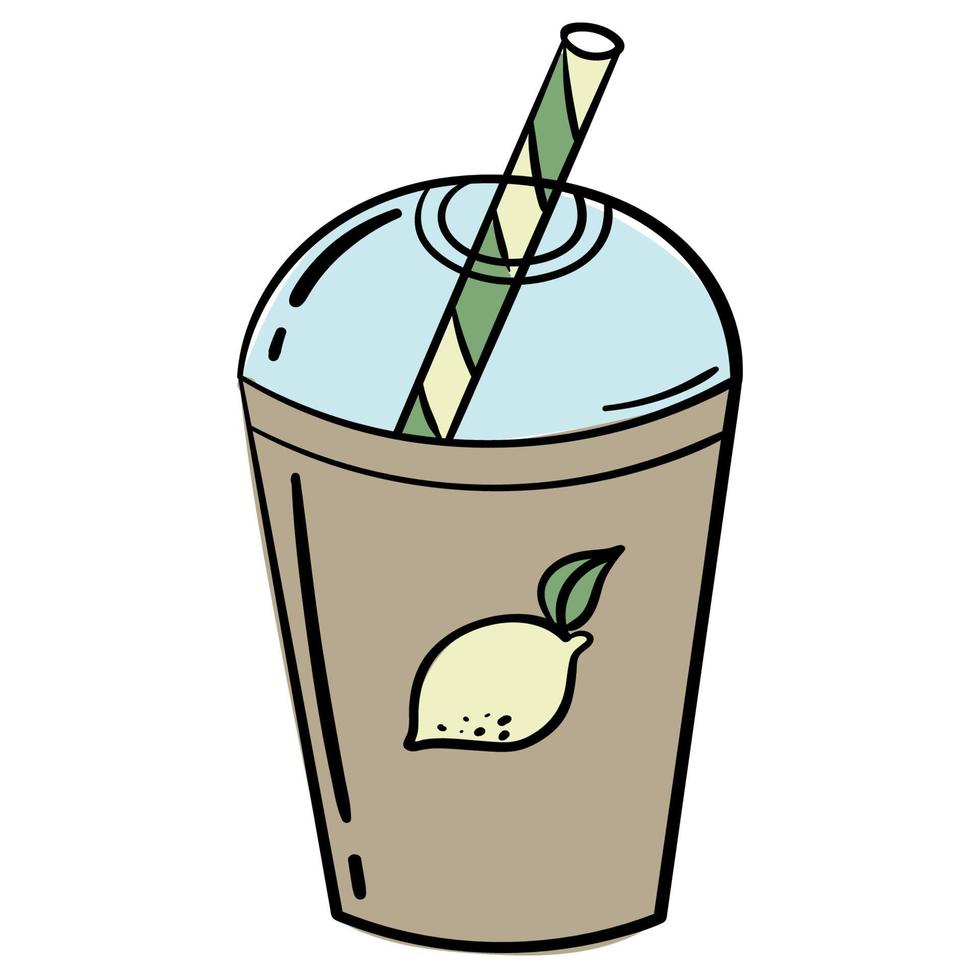 Doodle sticker with cups of cold lemonade vector