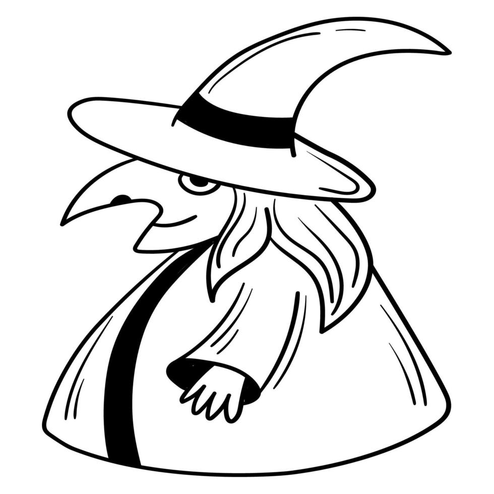 Doodle sticker funny witch with hat vector