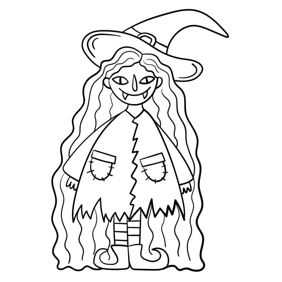 Doodle sticker funny witch with hat vector