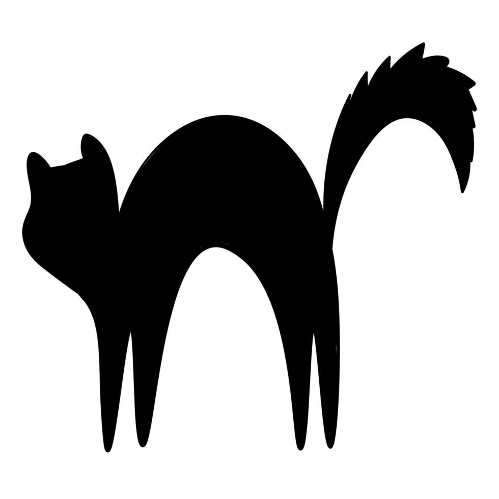 Doodle sticker silhouette of a cat for halloween vector