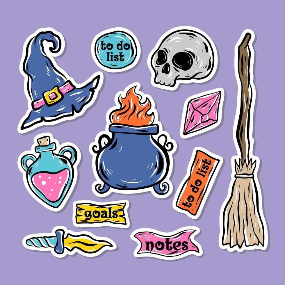 Magical Themes Journal Page Hand Drawn Sticker Collection vector