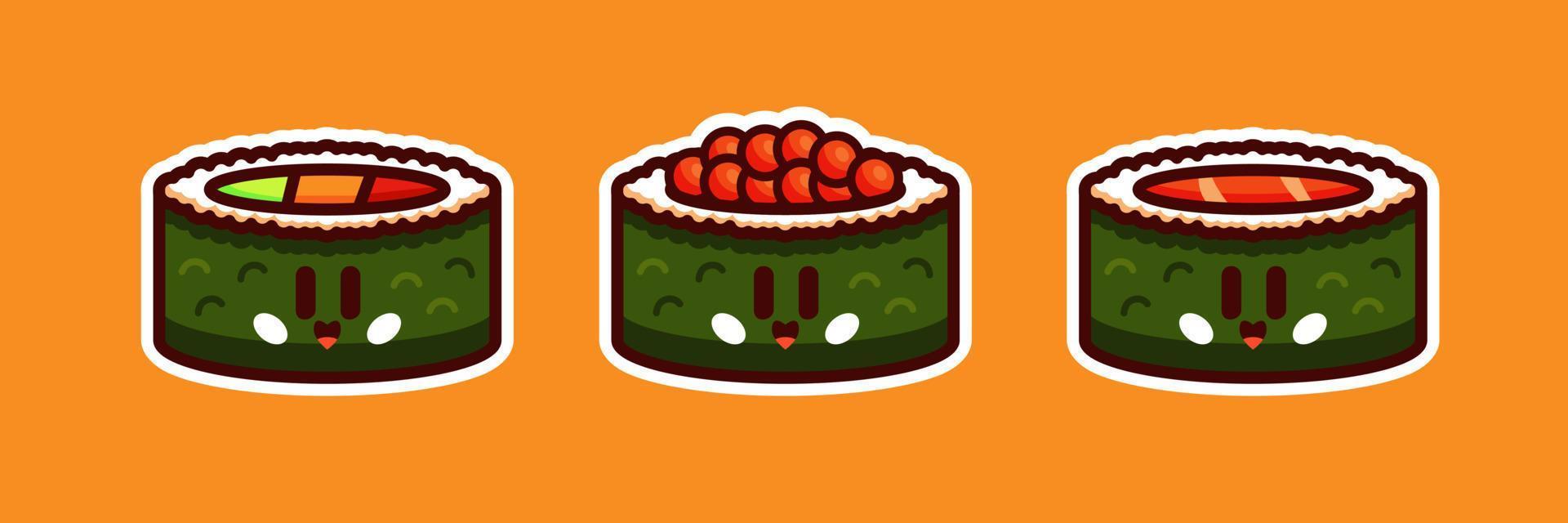 sushi roll cartoon vector illustration set