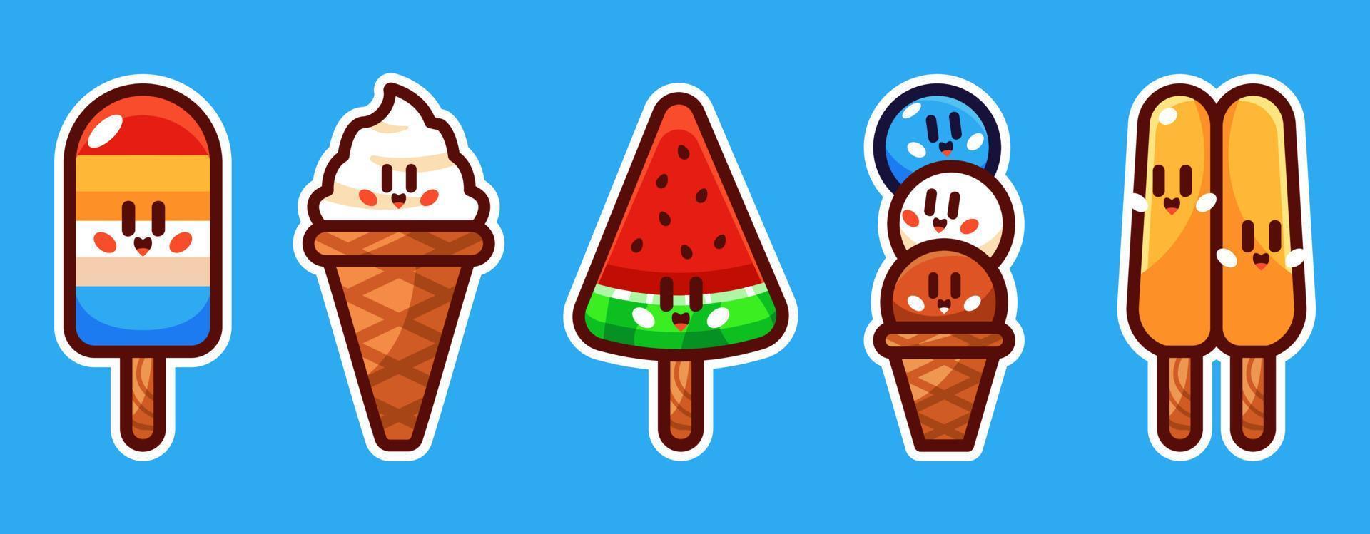 cute ice cream cartoon vector illustration set