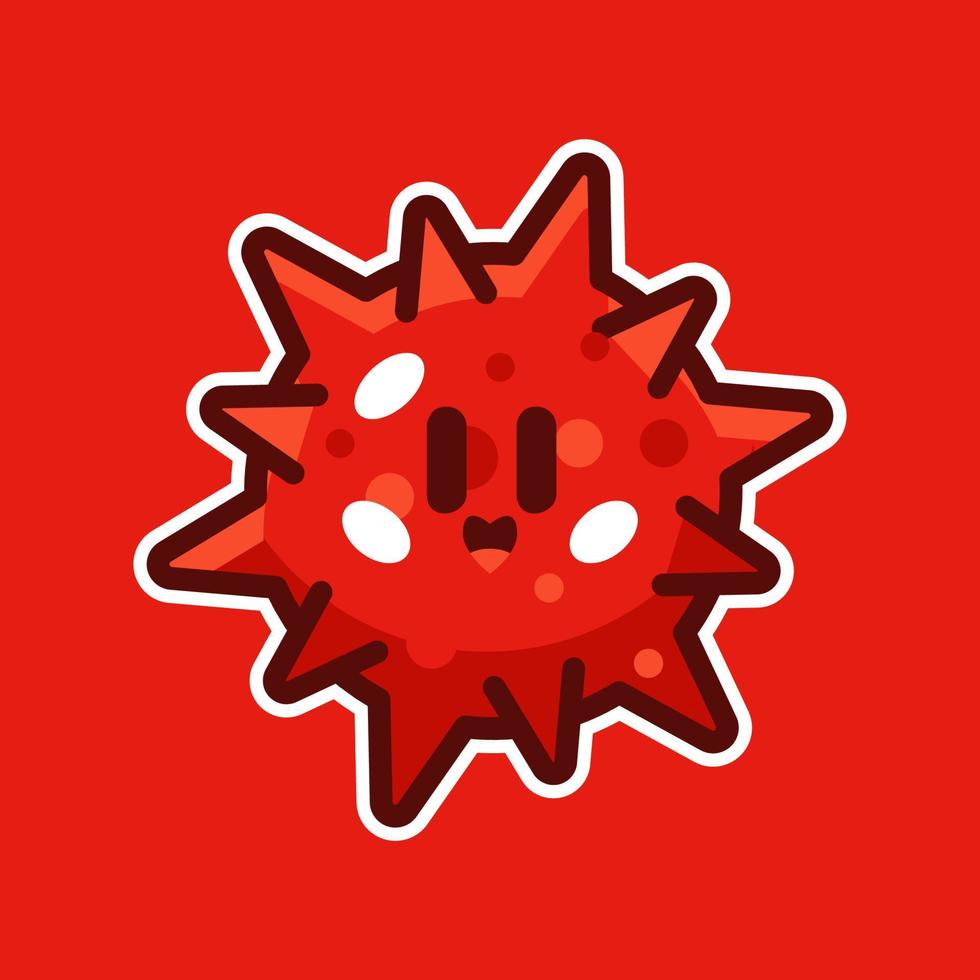 Ilustración de vector de dibujos animados de virus rojo lindo