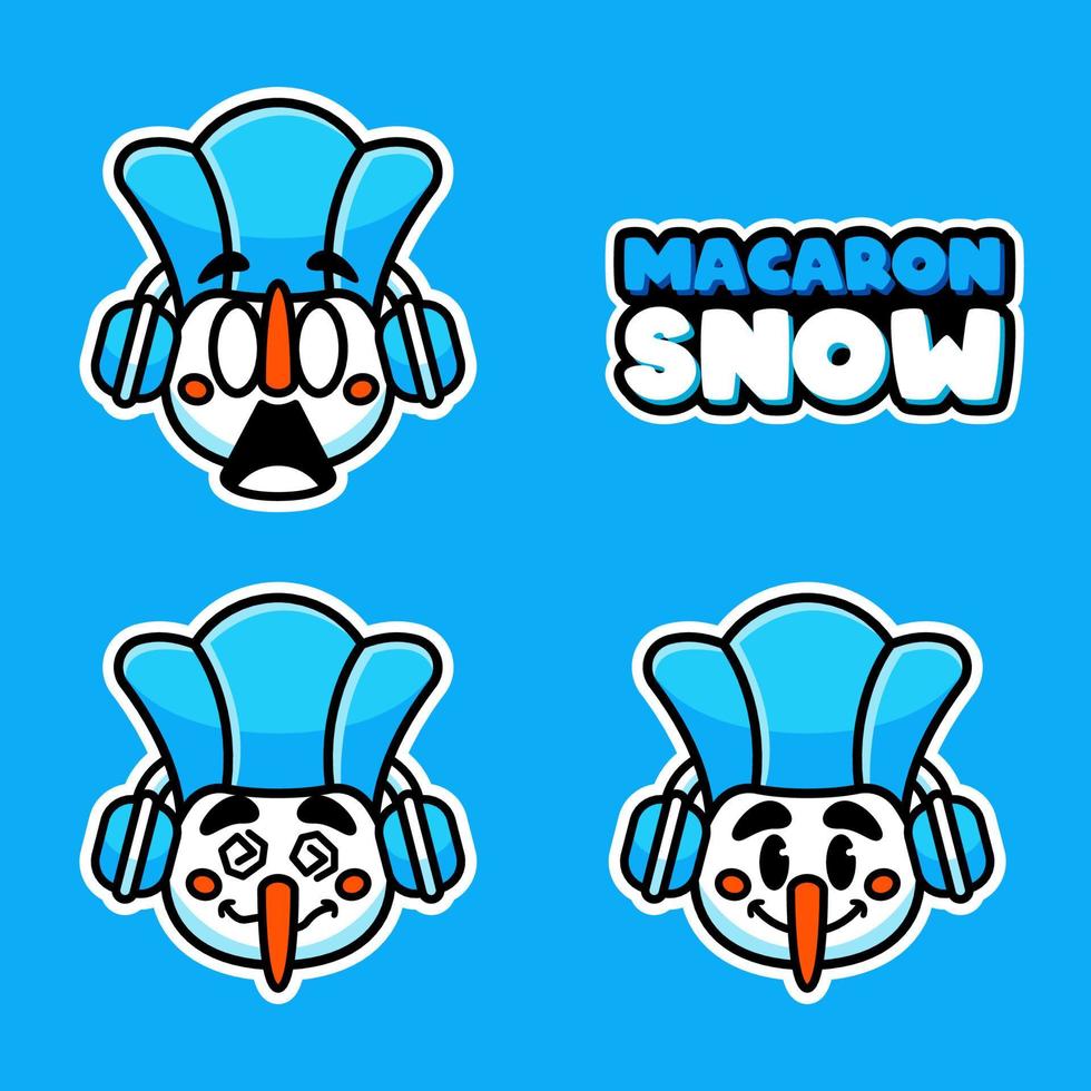 macaron snow mascot cartoon illlustration set vector