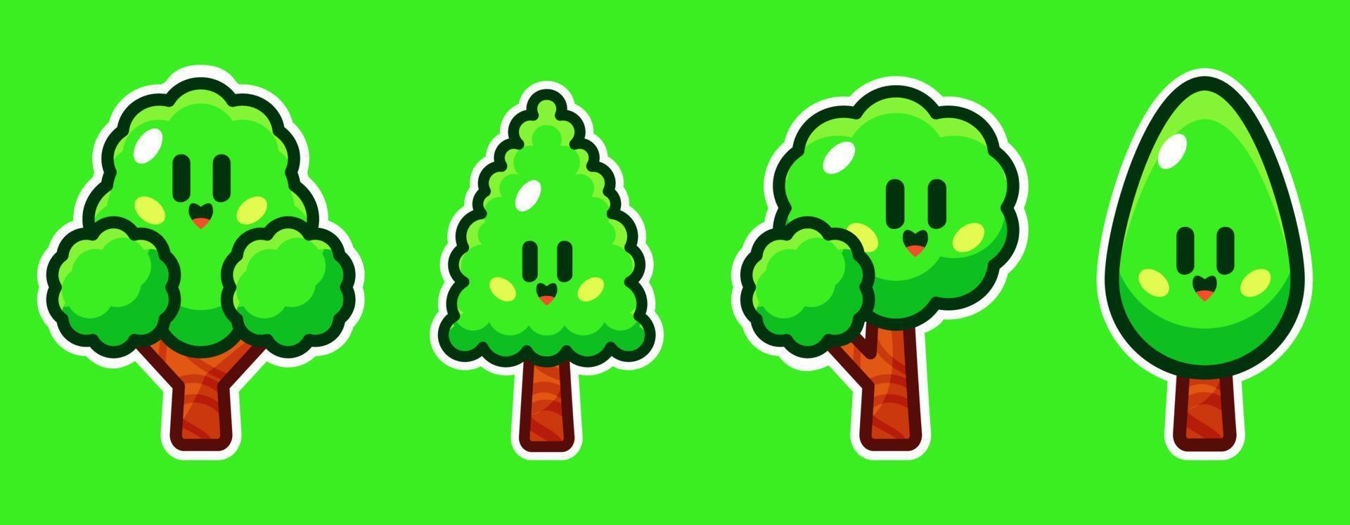 conjunto de ilustración de dibujos animados de árbol vector