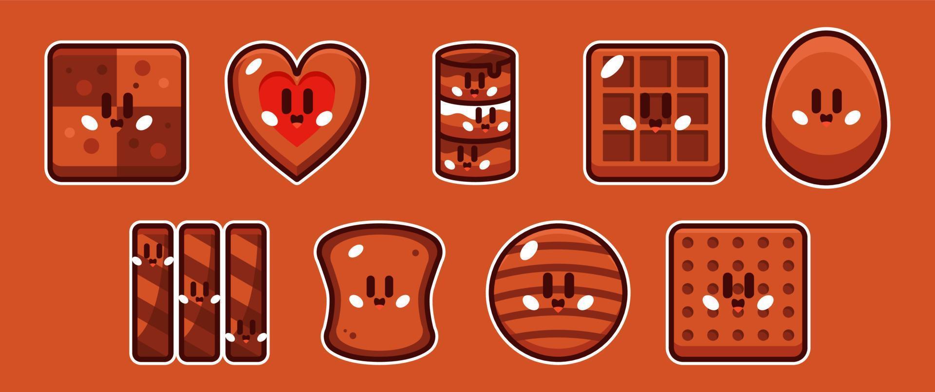 chocolate sticker pack cartoon vector illustration set