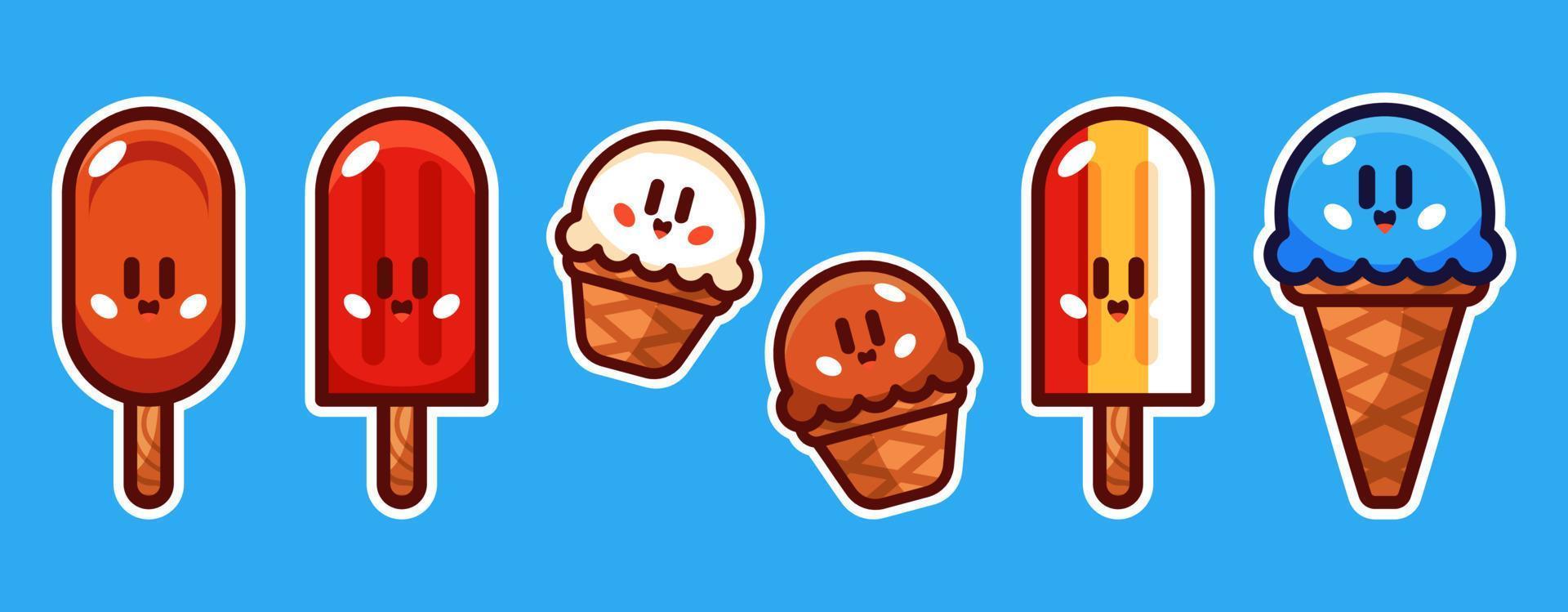 cute ice cream cartoon vector illustration set