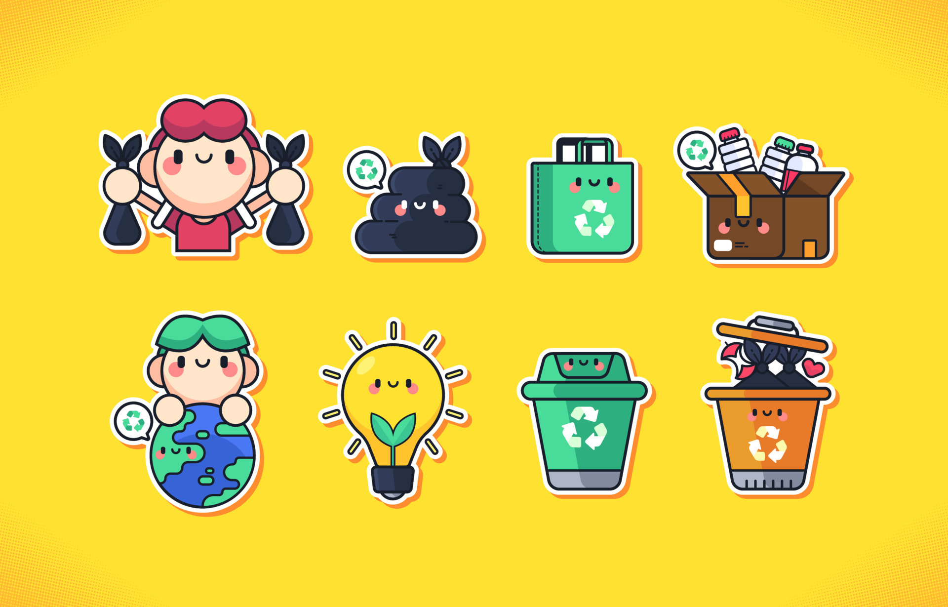 Cute Recycling Sticker Set 9515619 Vector Art at Vecteezy