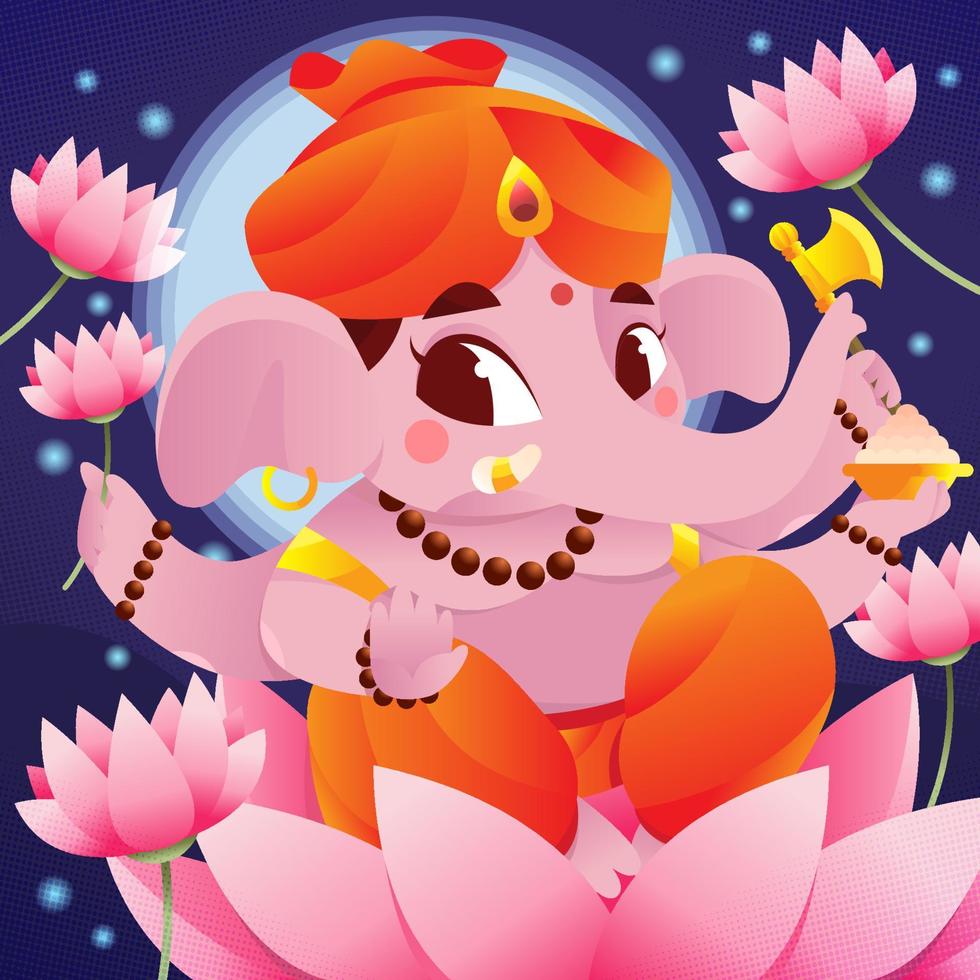 Lord Ganesh And Lotus Garden vector