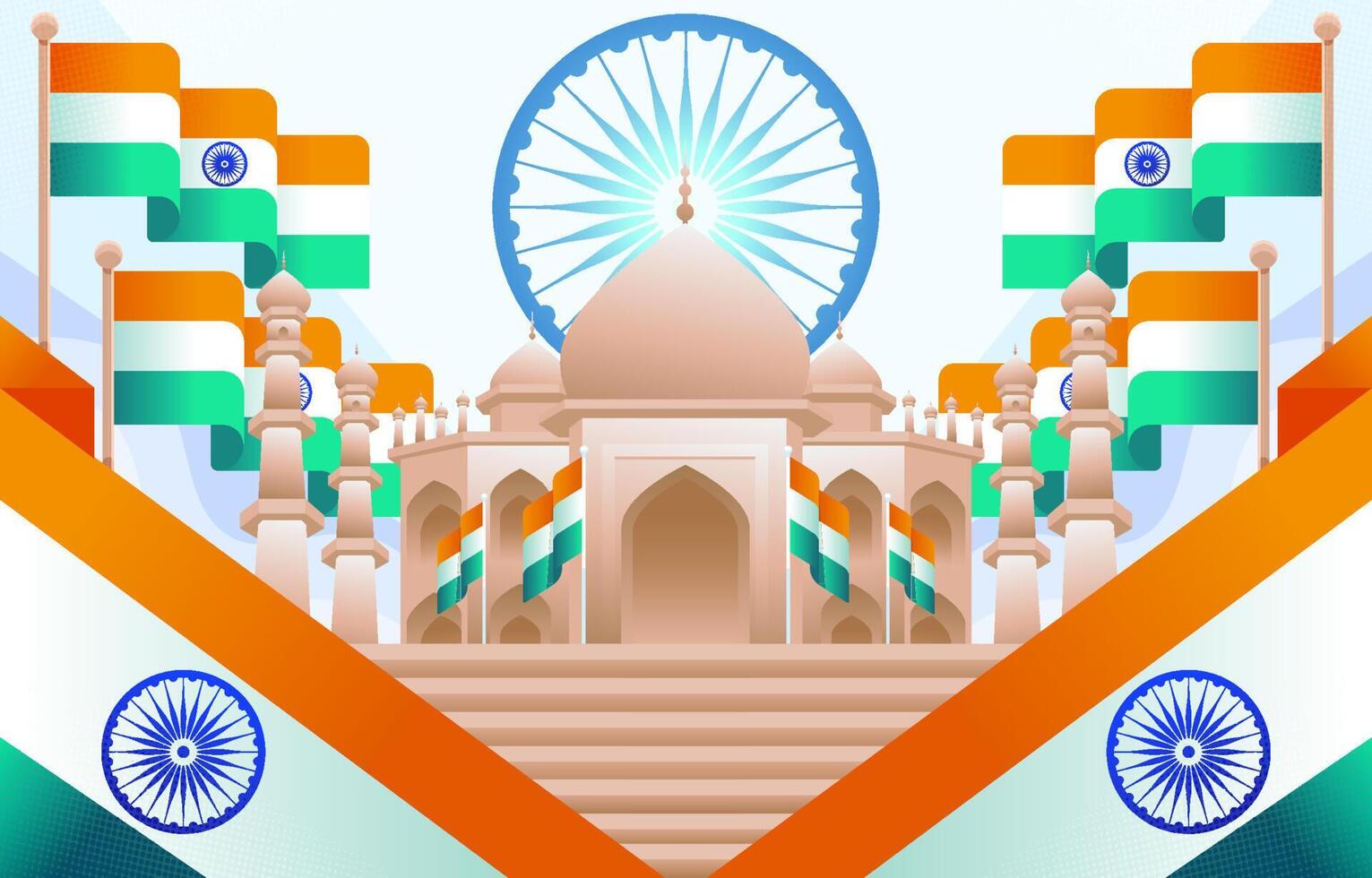 Taj Mahal And India Flags Background vector