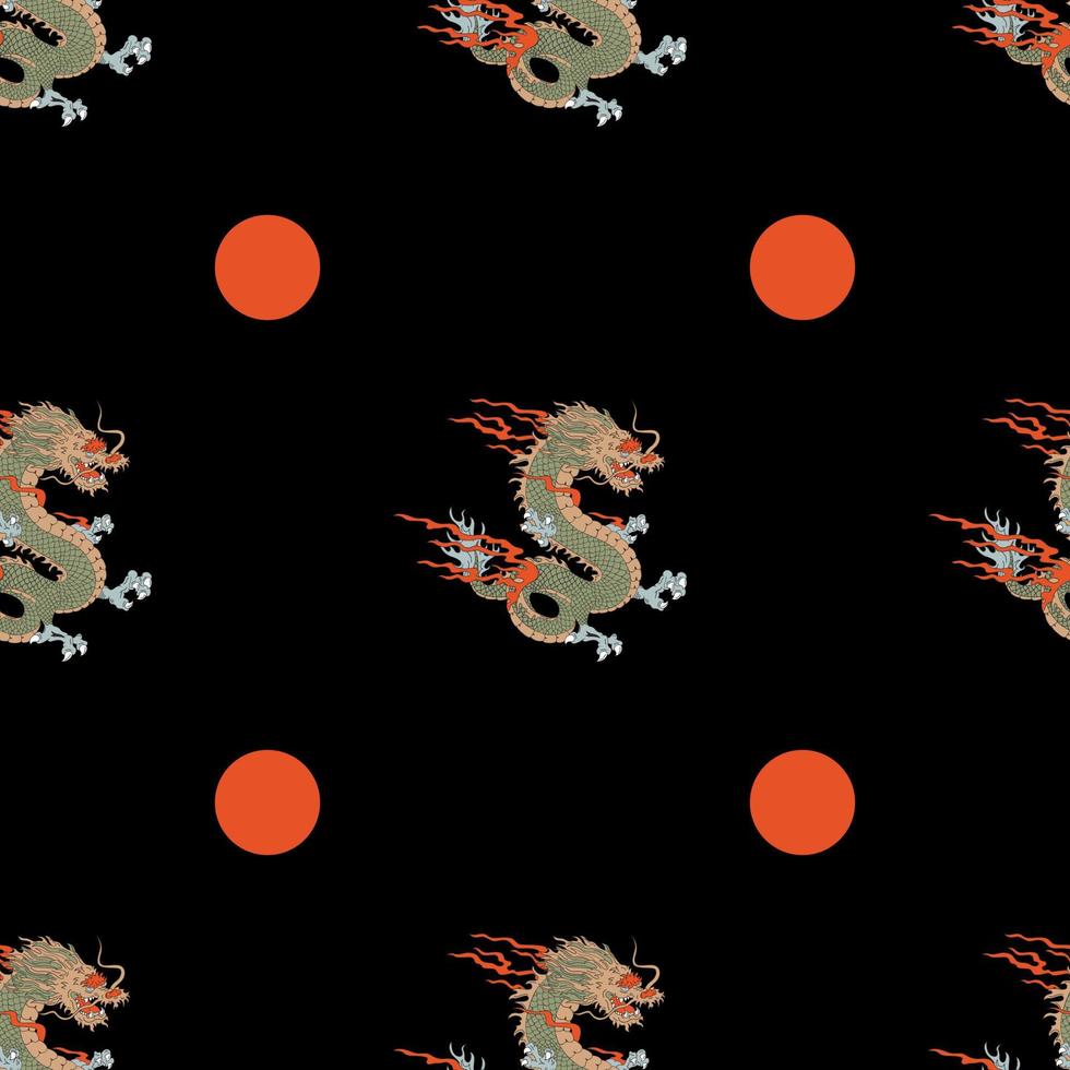 Seamless Pattern With Japanese Dragons. Flat Vector Illustration.