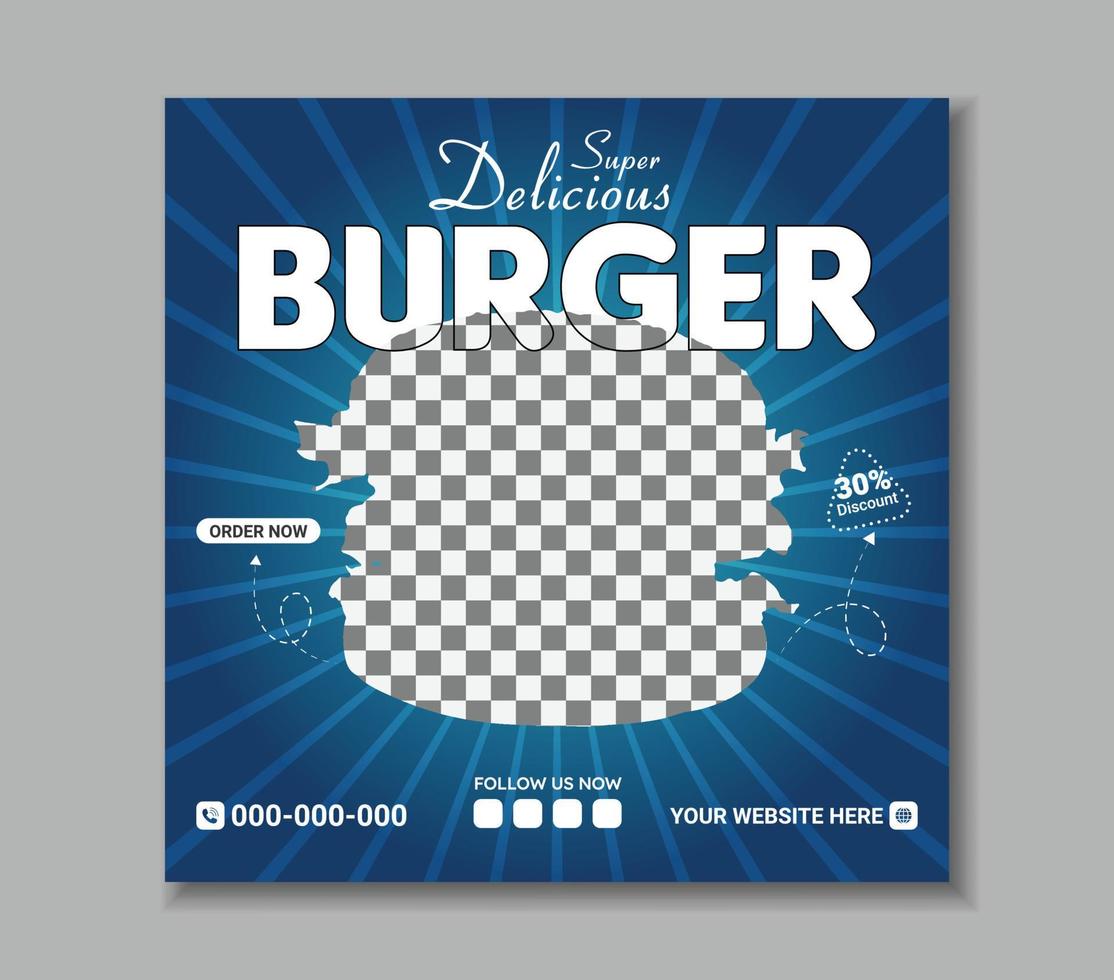 Delicious burger and food menu social media banner template vector