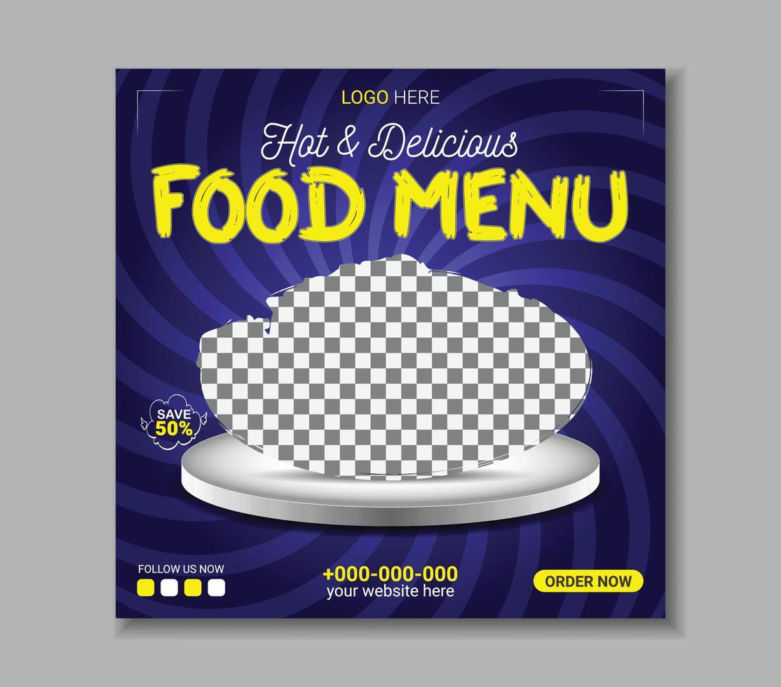 Delicious, food menu banner social media post template. Editable social media templates for promotions on the Food menu. vector