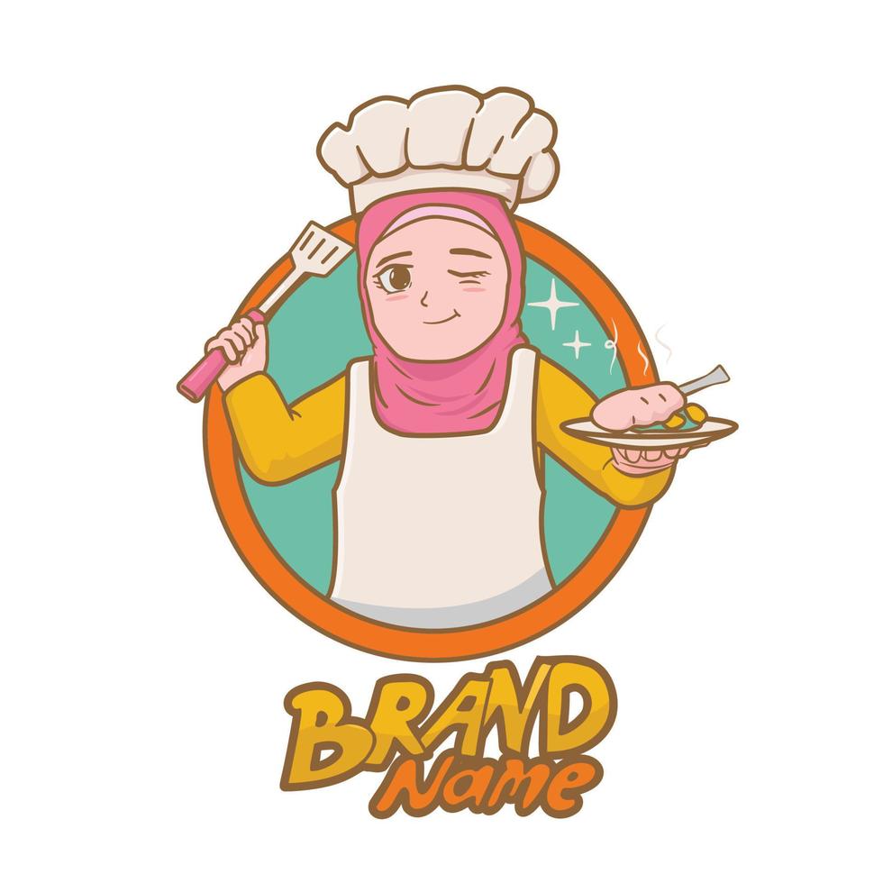 Chef muslimah brand logo illustration vector