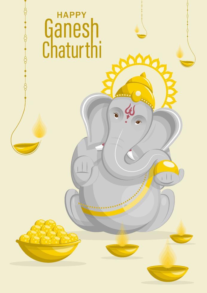 feliz festival de ganesh chaturthi con la ilustración del señor dorado ganesha vector