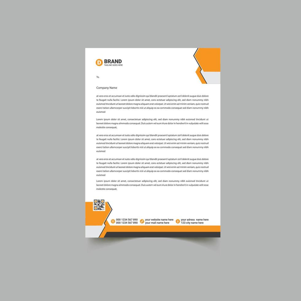 Modern company letterhead Template Design.Simple minimalist letterhead.elegant orange letterhead template design vector