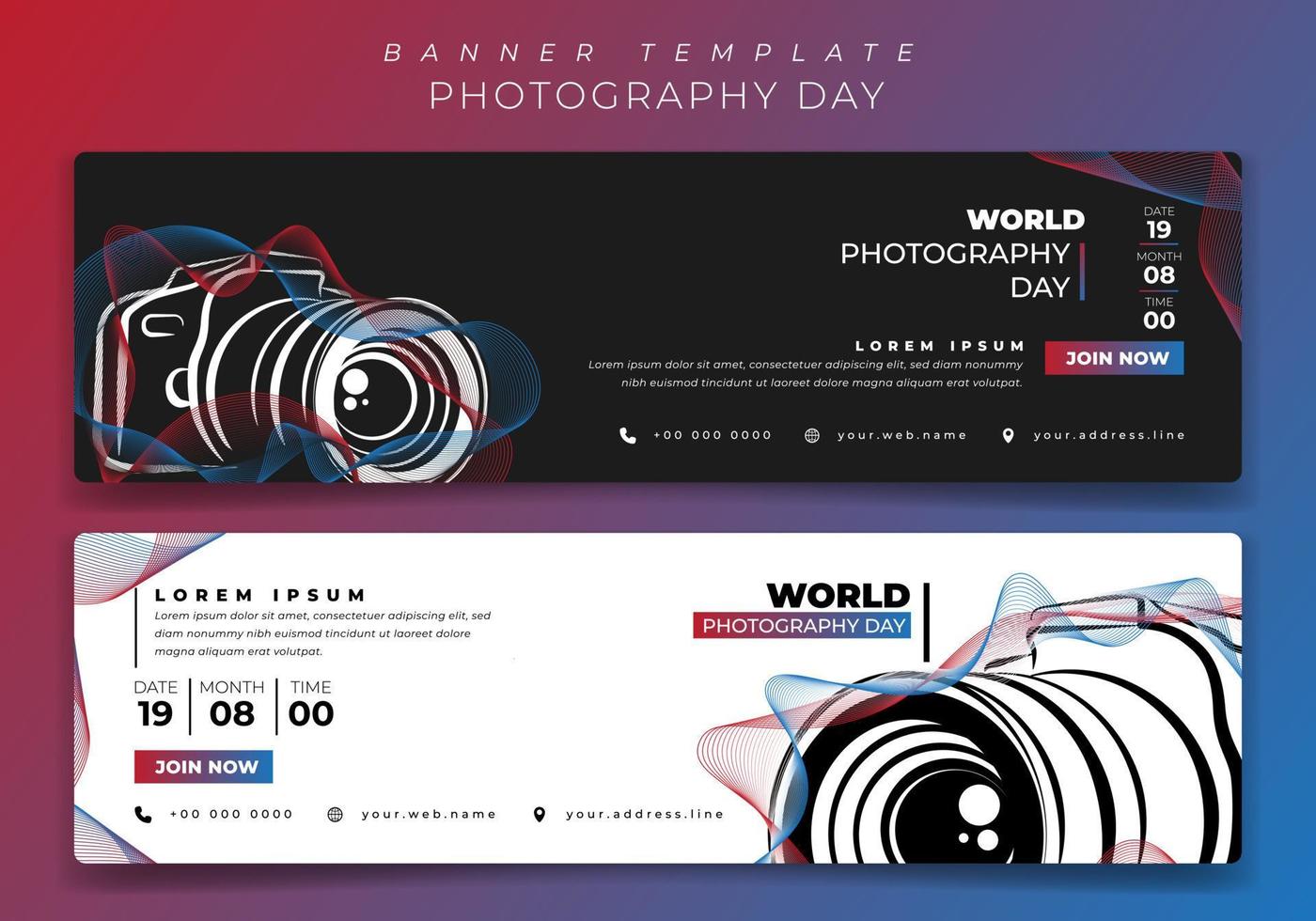 plantilla de banner en diseño paisajístico con fondo blanco y negro para el diseño del día mundial de la fotografía vector